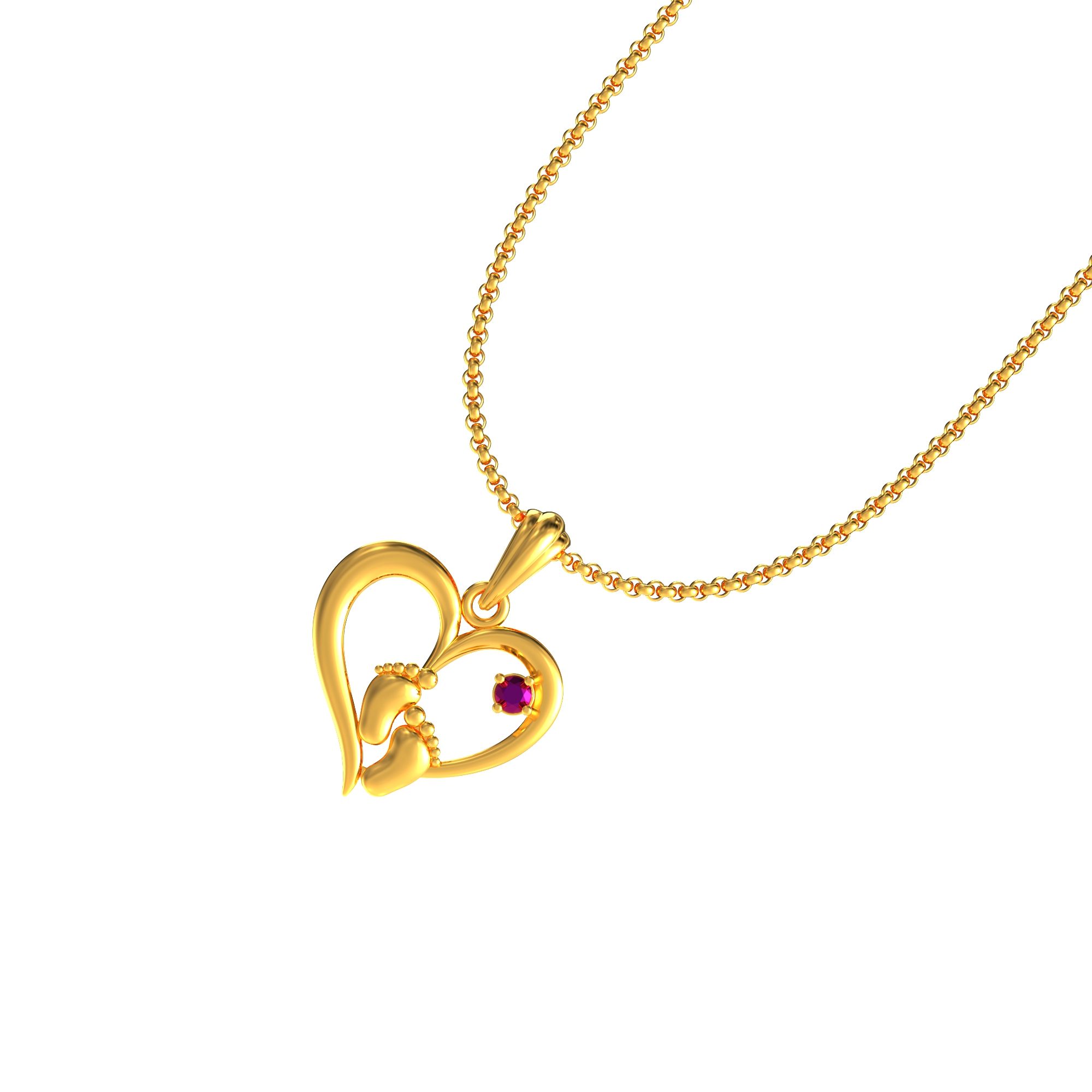 Gold Heart baby Footprint Pendant