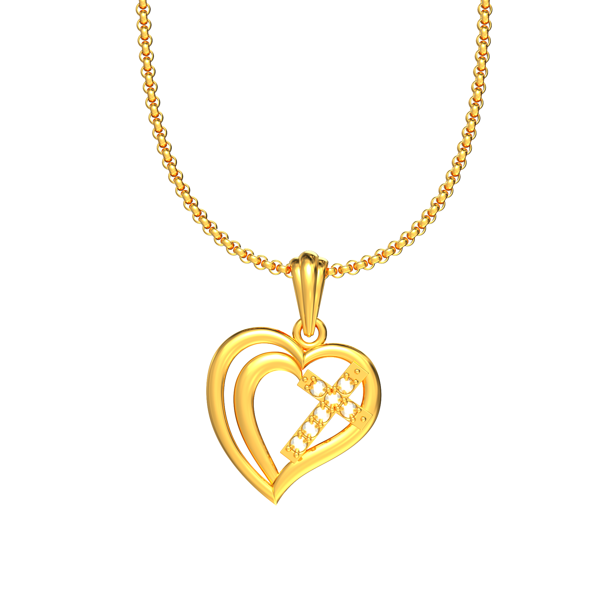 Heart Jesus Cross Gold Pendant