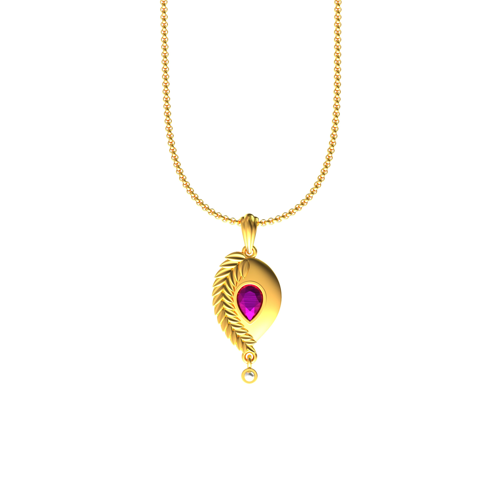 Oval Shape Leaf Design Gold Pendant