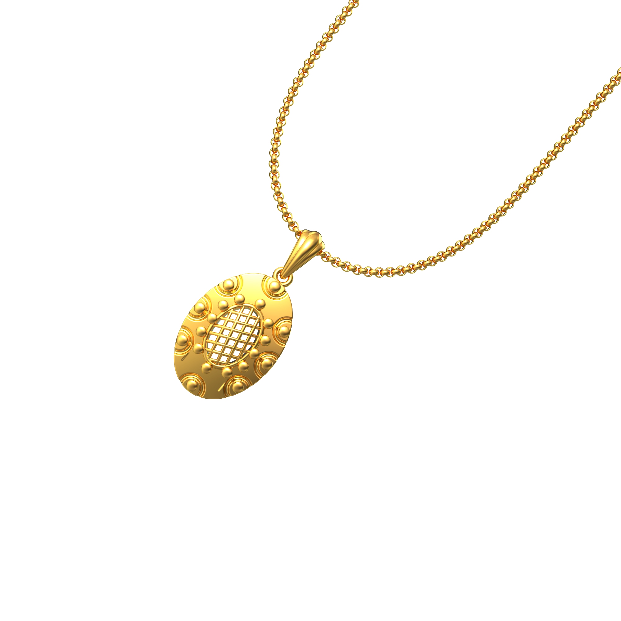 Oval Shape Net Design Gold Pendant Online
