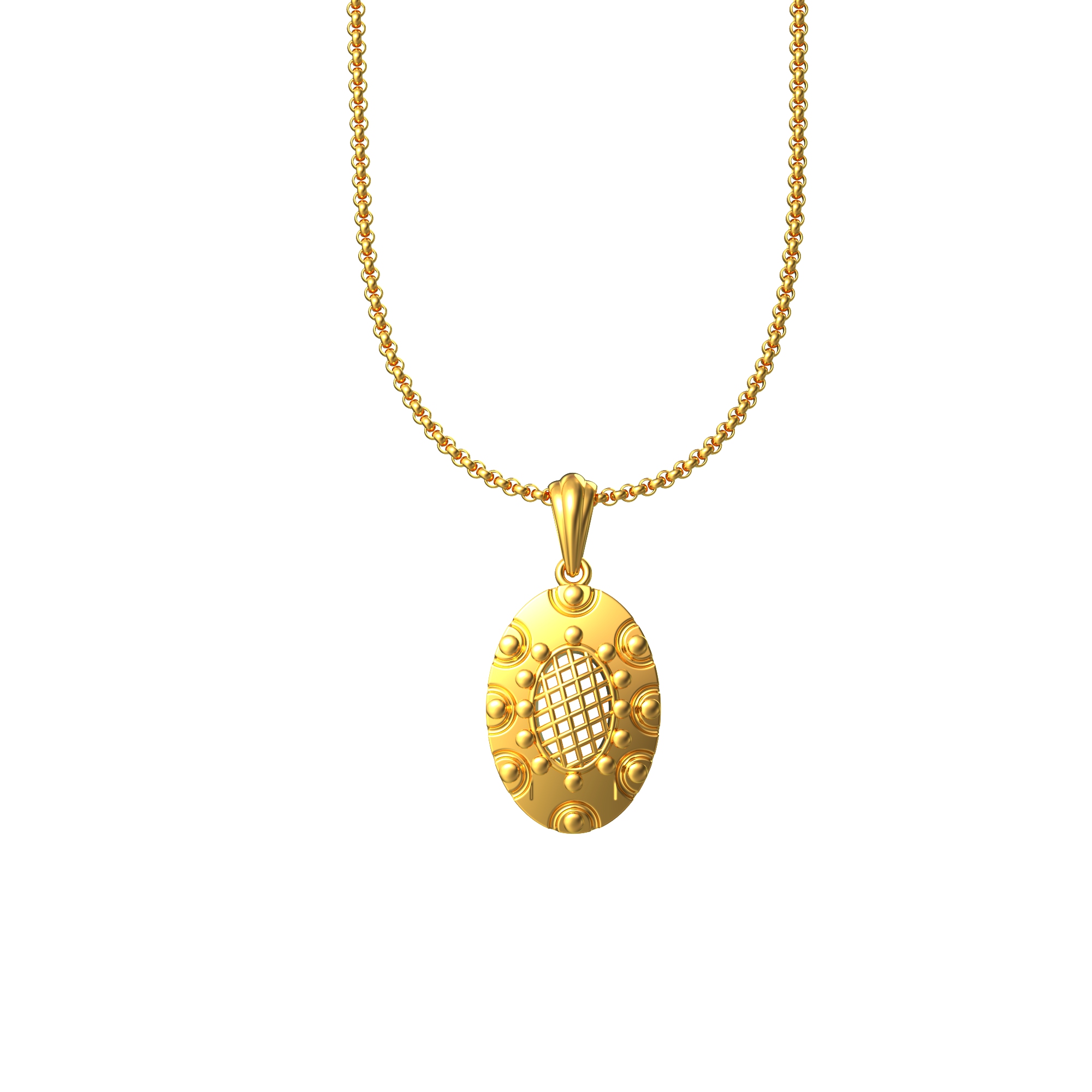 Oval Shape Net Design Gold Pendant