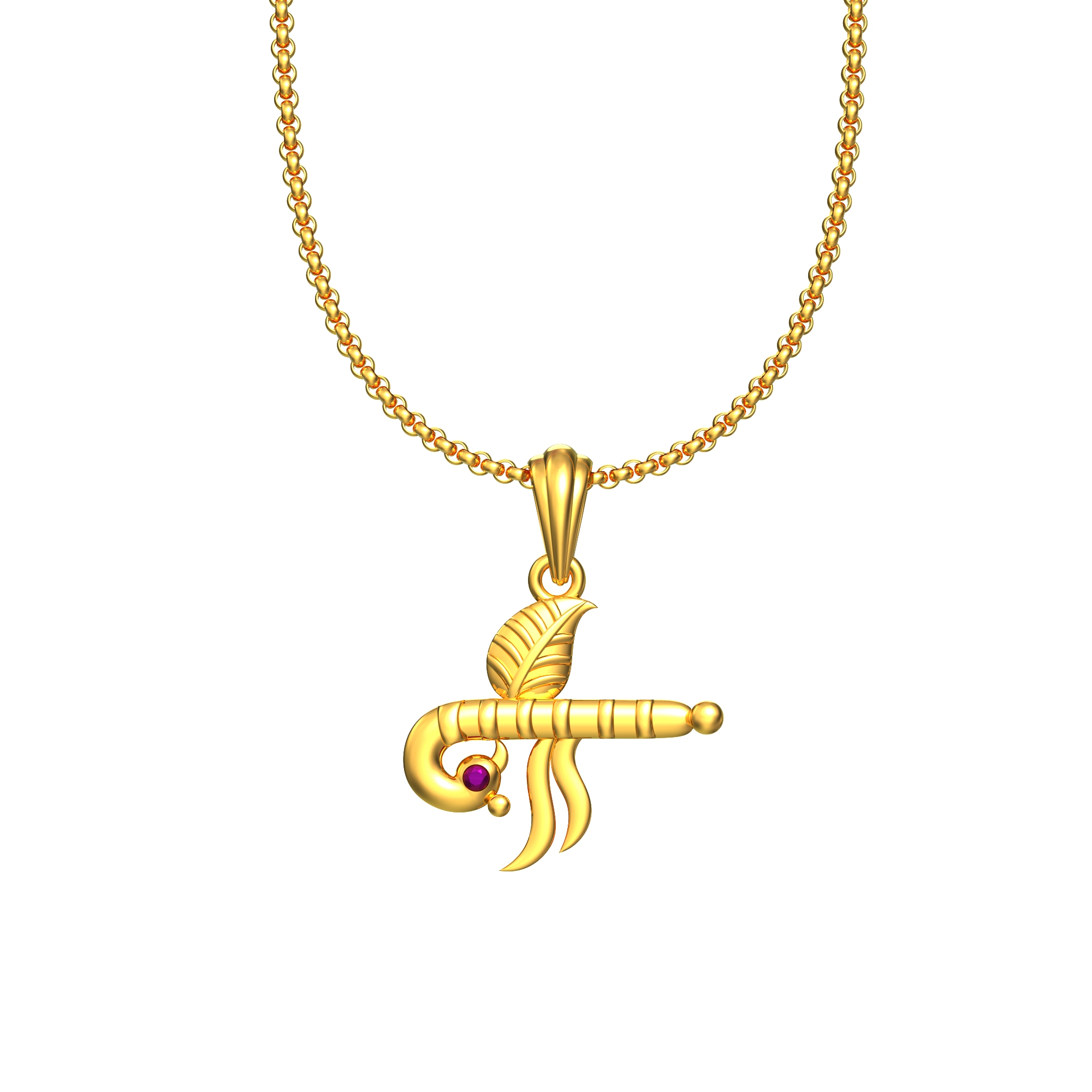 Peacock Flute Design Gold Pendant