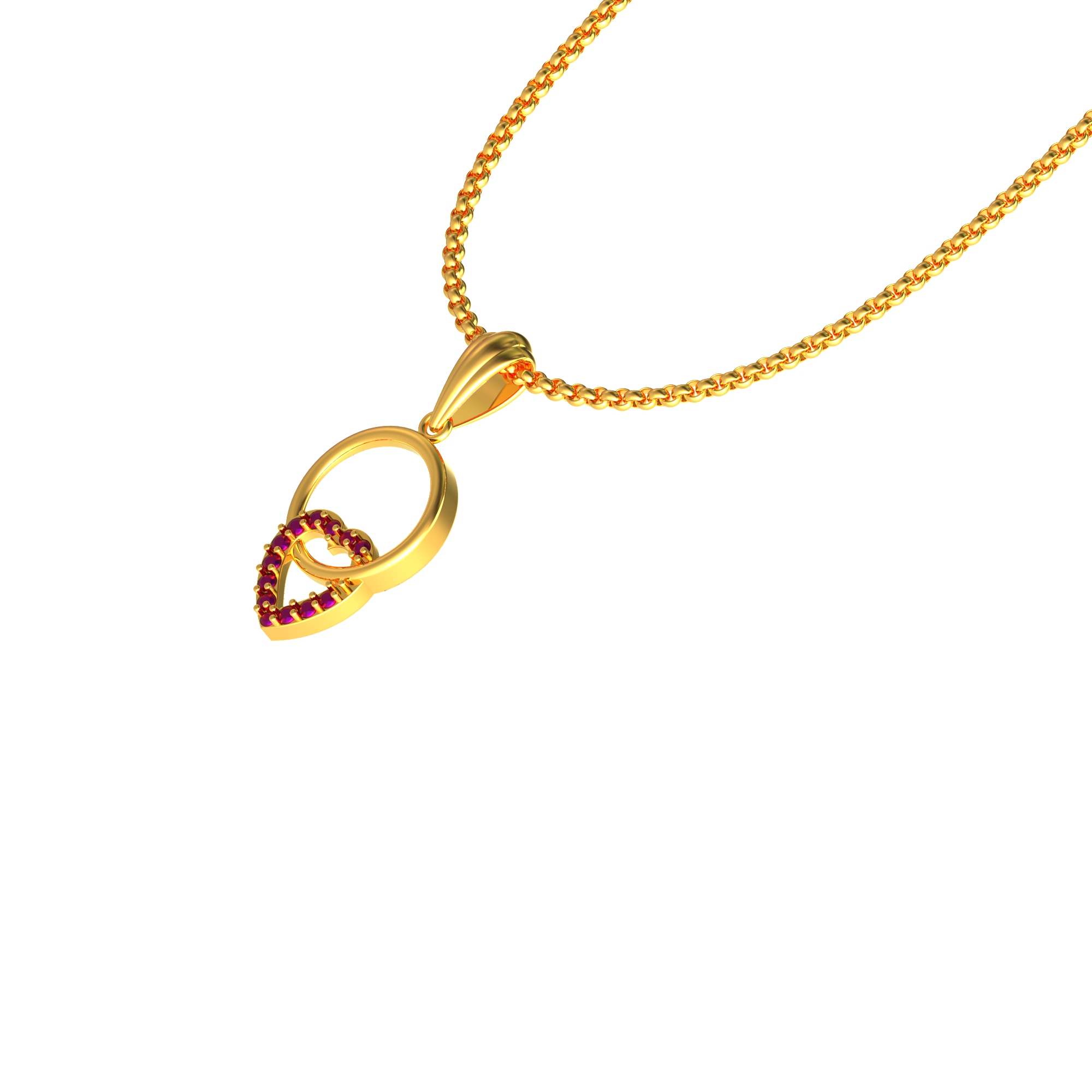 Round Heart Gold Stone Pendant