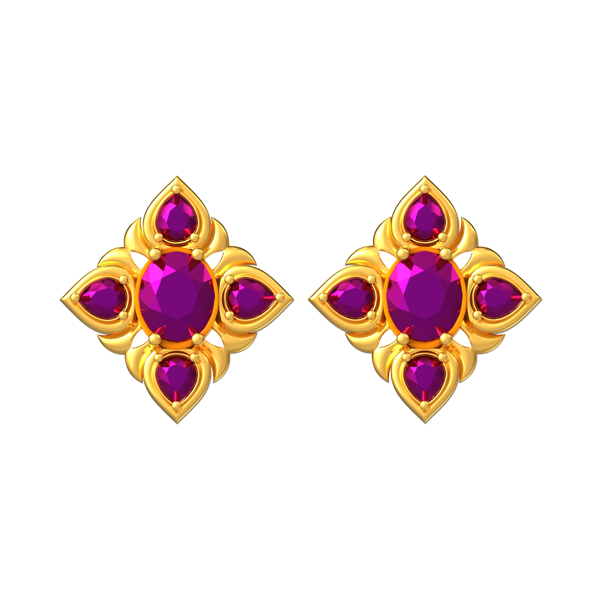 Square Gold Stone Stud Earrings