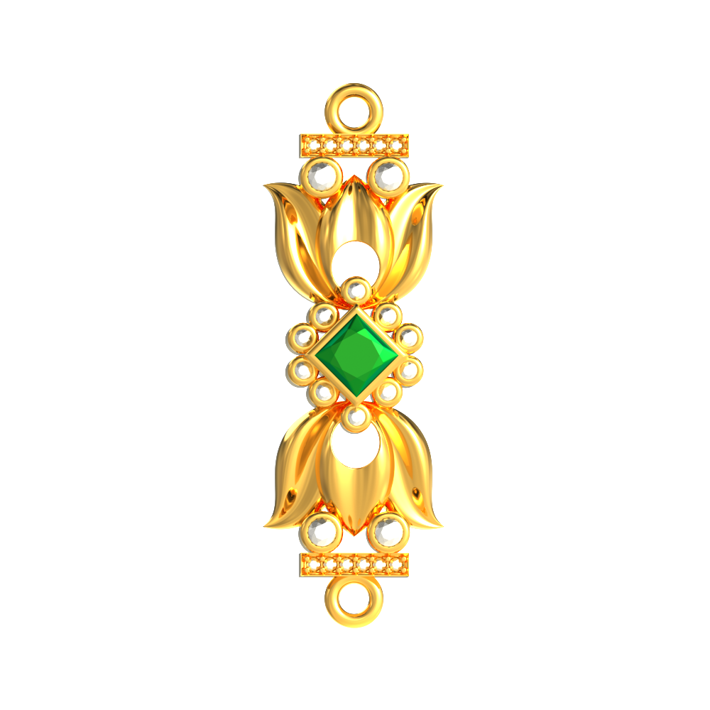 Lotus Shape Green Stone Gold Mugappu