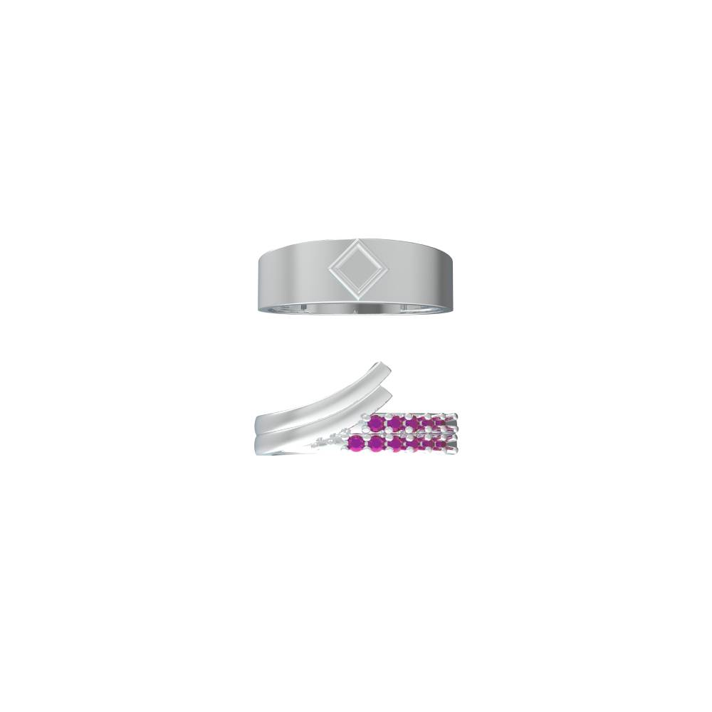 Square Design Silver Stone Couple Ring