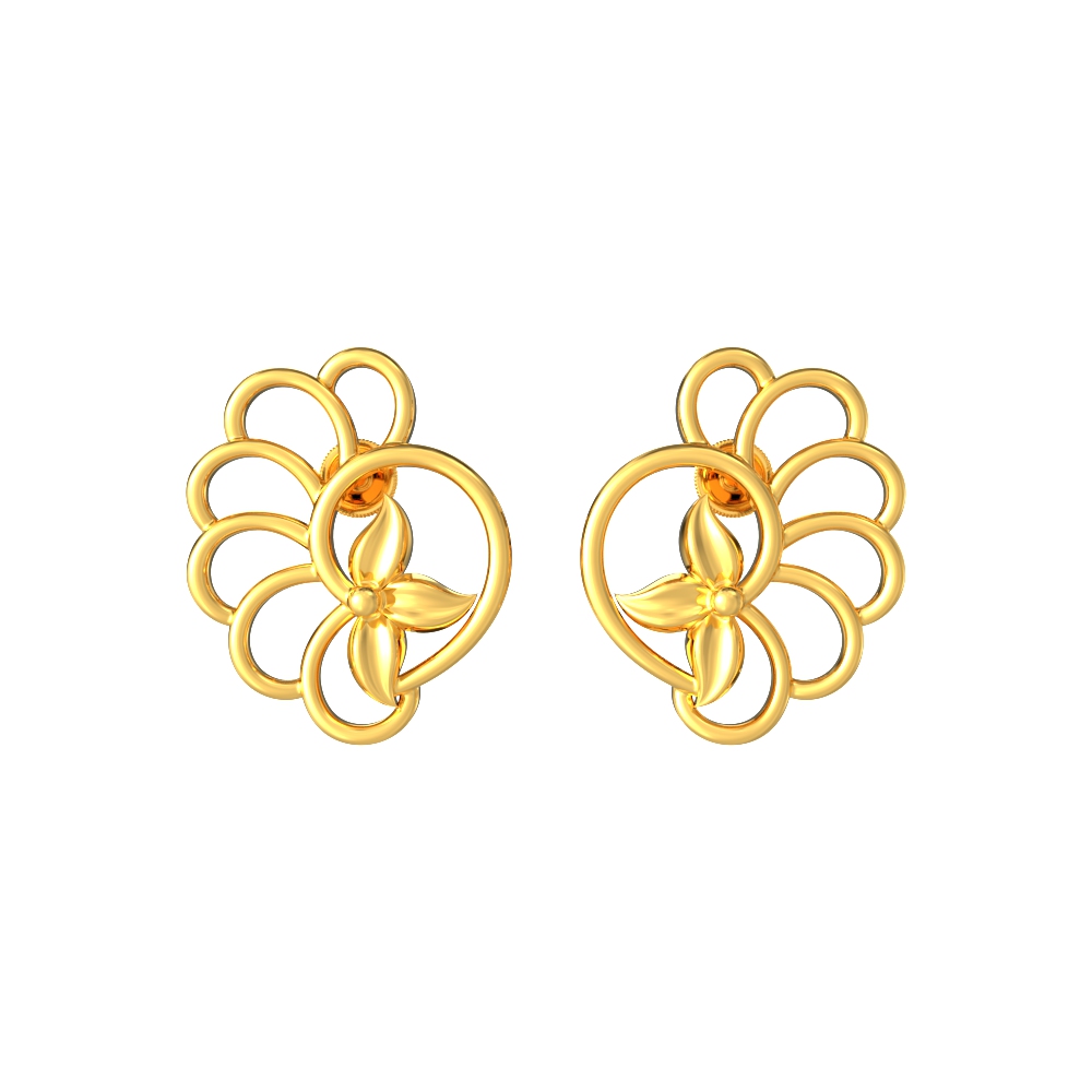 22k Nature Flower And Curve Cute Gold earring