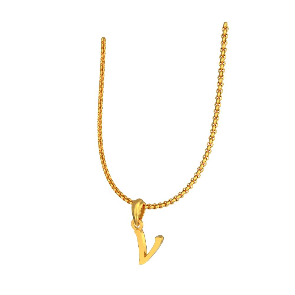 Alphabet V Pendant Gold