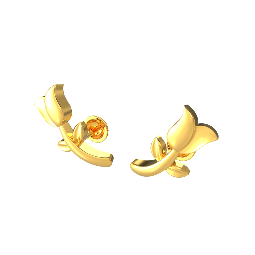 Elegant Flower And Leaf Beautiful Gold Earring