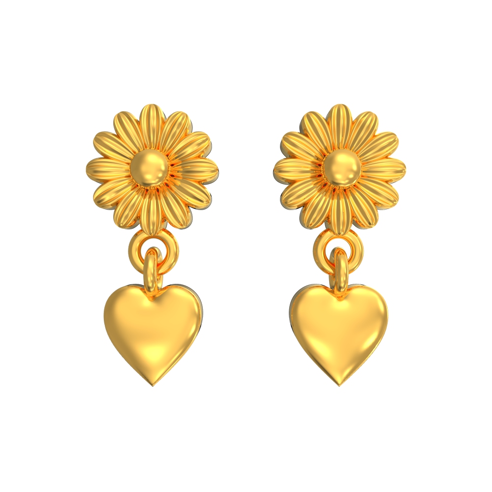 Floral Dangling Heart Gold Earring