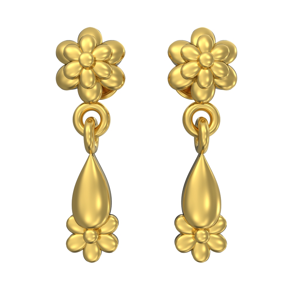 Floral Design Yellow Gold Drop Earrings