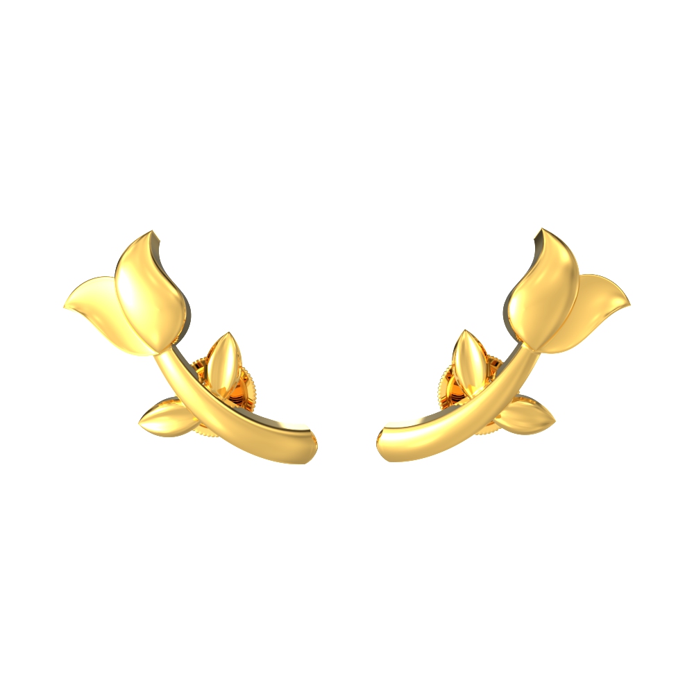 Glossy Elegant Flower And Leaf Beautiful Gold Earring