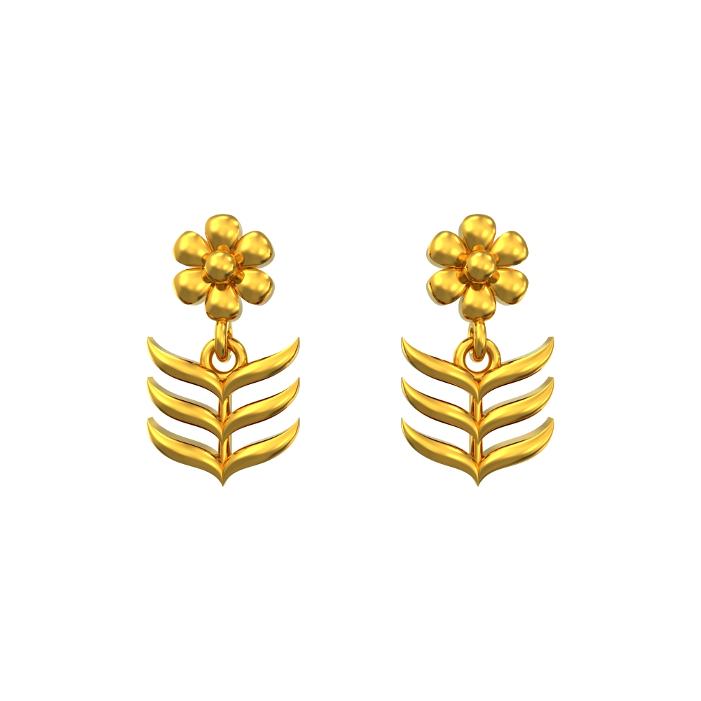 Nature Flower With Leaf Gold Earring