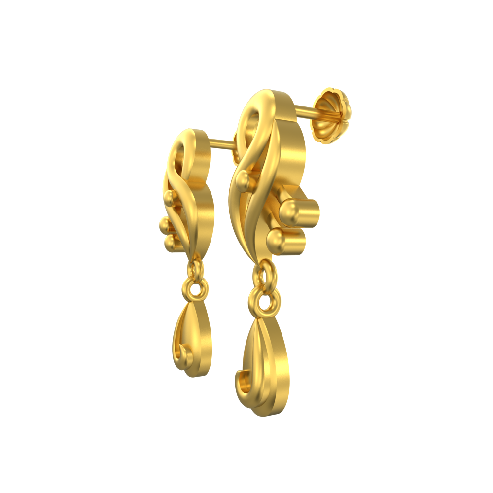 Plain Curve Gold Earring With Drops