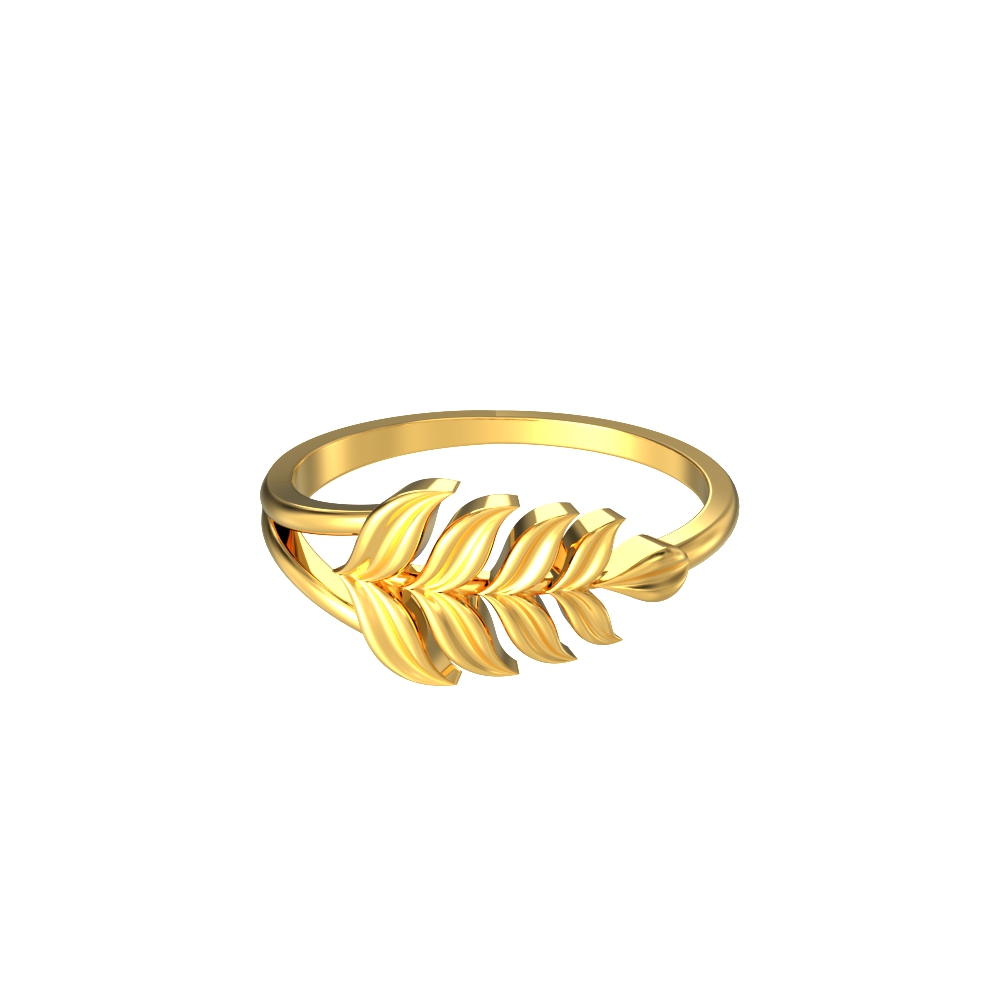 22k Leaf Design Simple Glossy Gold Ring