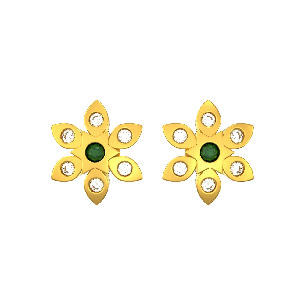 Classic-Hexa-Petal-Design-Gold-Stone-Stud