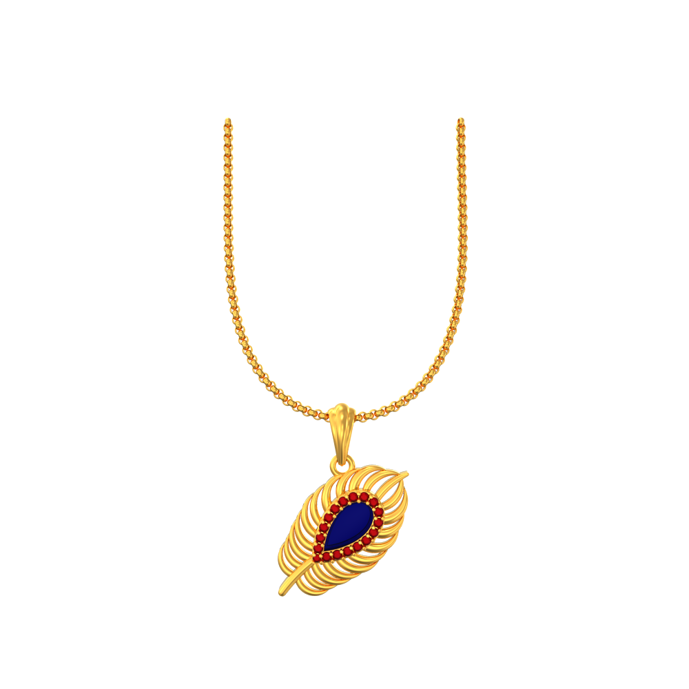 Feather Enamel Gold Pendant