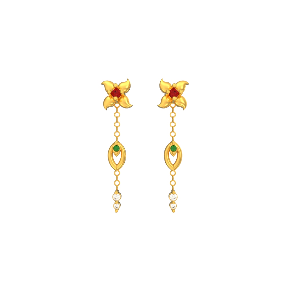Hanging-Floral-Design-Gold-Drop-Earrings