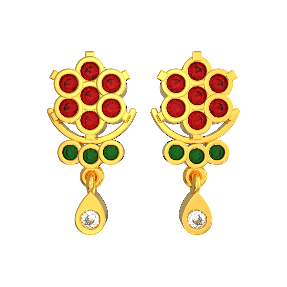 Trendy-Floral-Design-Gold-Drop-Earrings