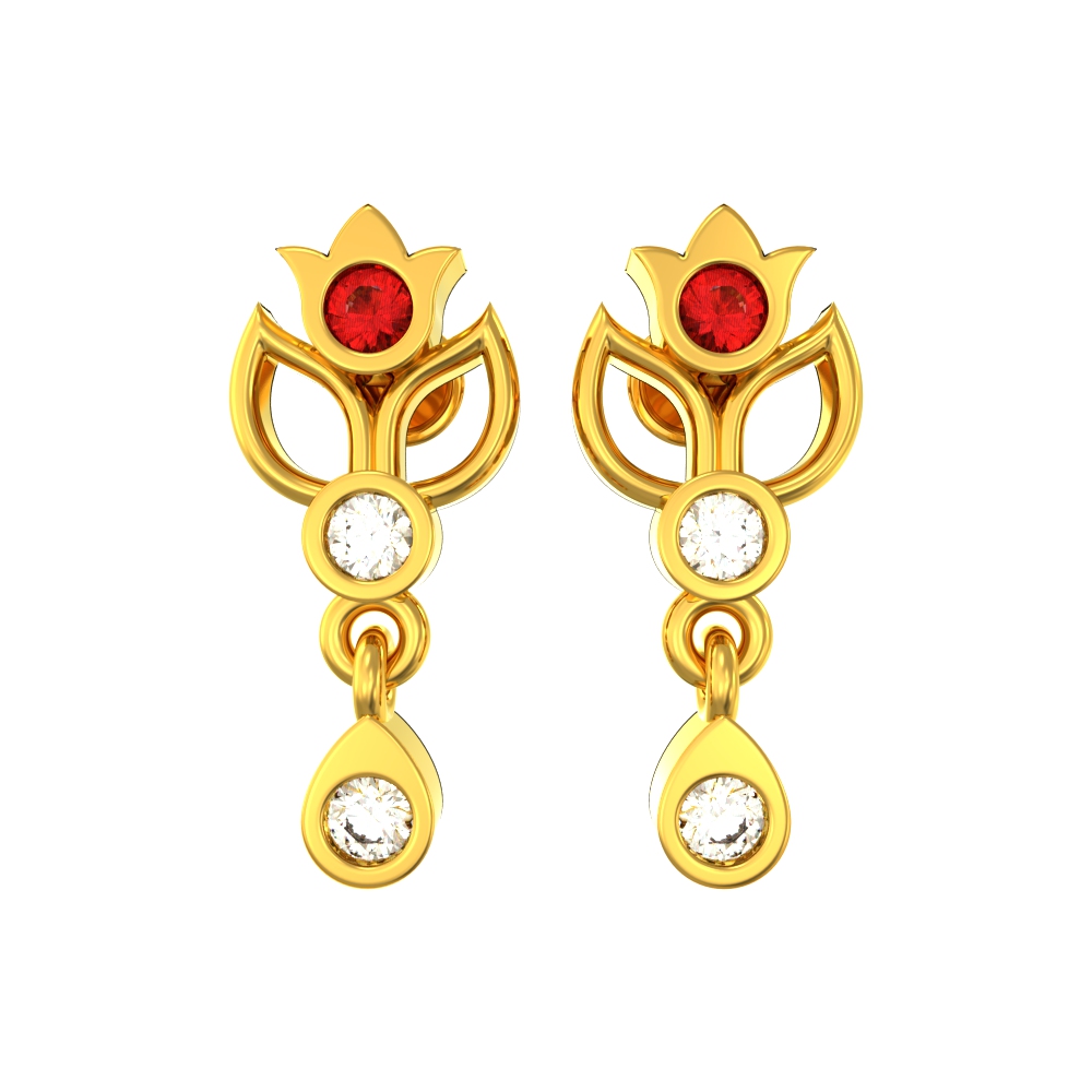 Trendy-Floral-Design-Stone-Gold-Stud-Drops