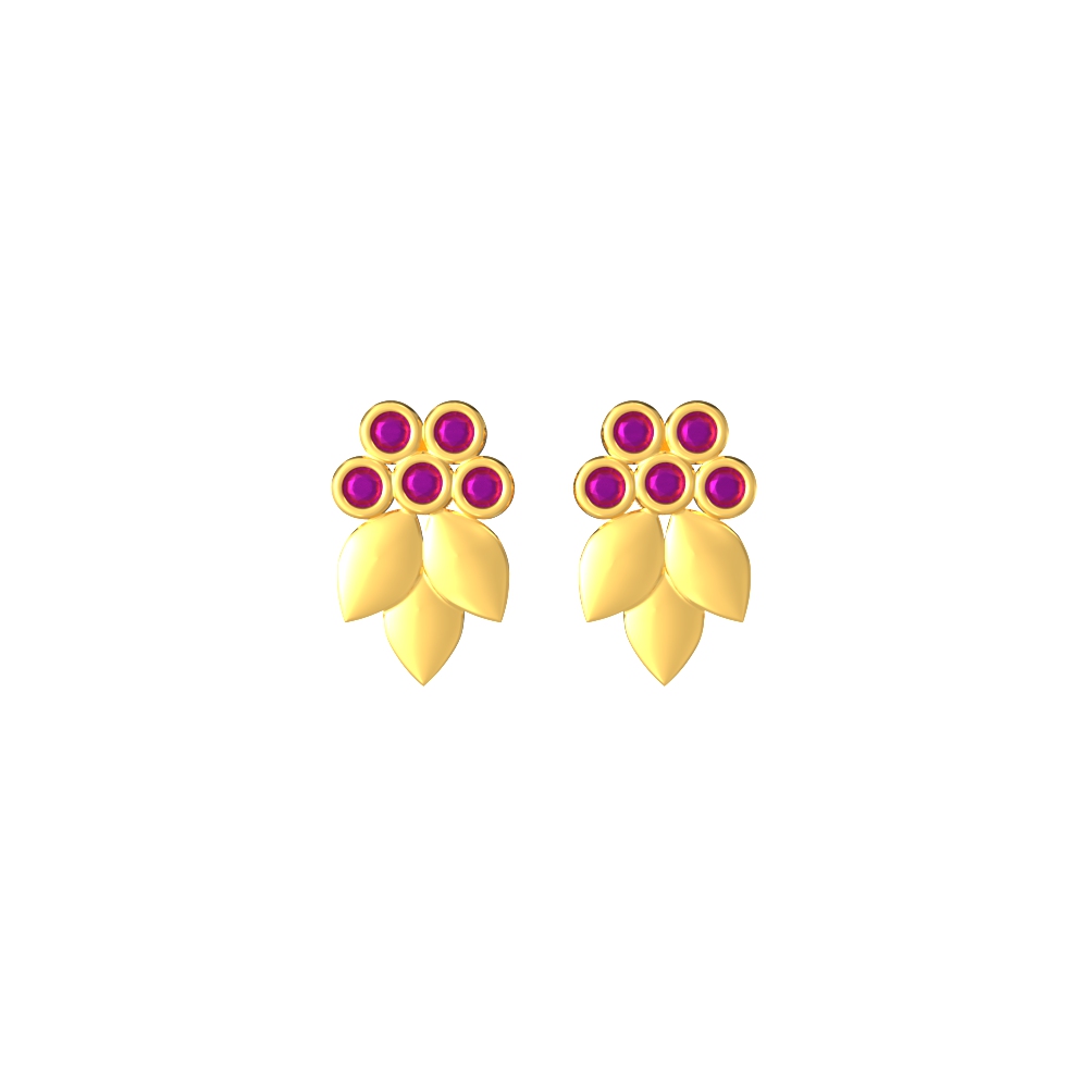 Tri Petal Floral Gold Earring