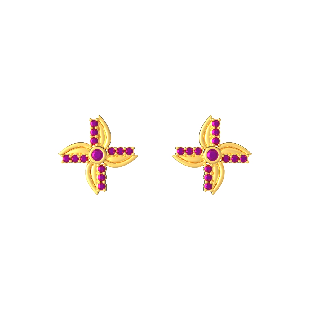 Stud-Floral-Design-Gold-Earrings