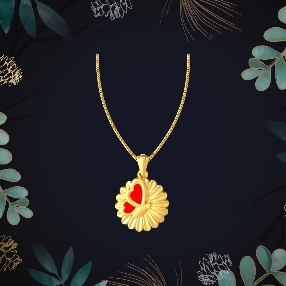 Gold Heart Pendant with Floral Design