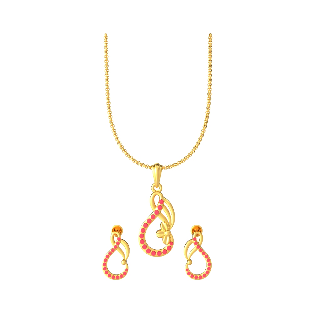 Curvy Design Gold Pendant and Earring Set
